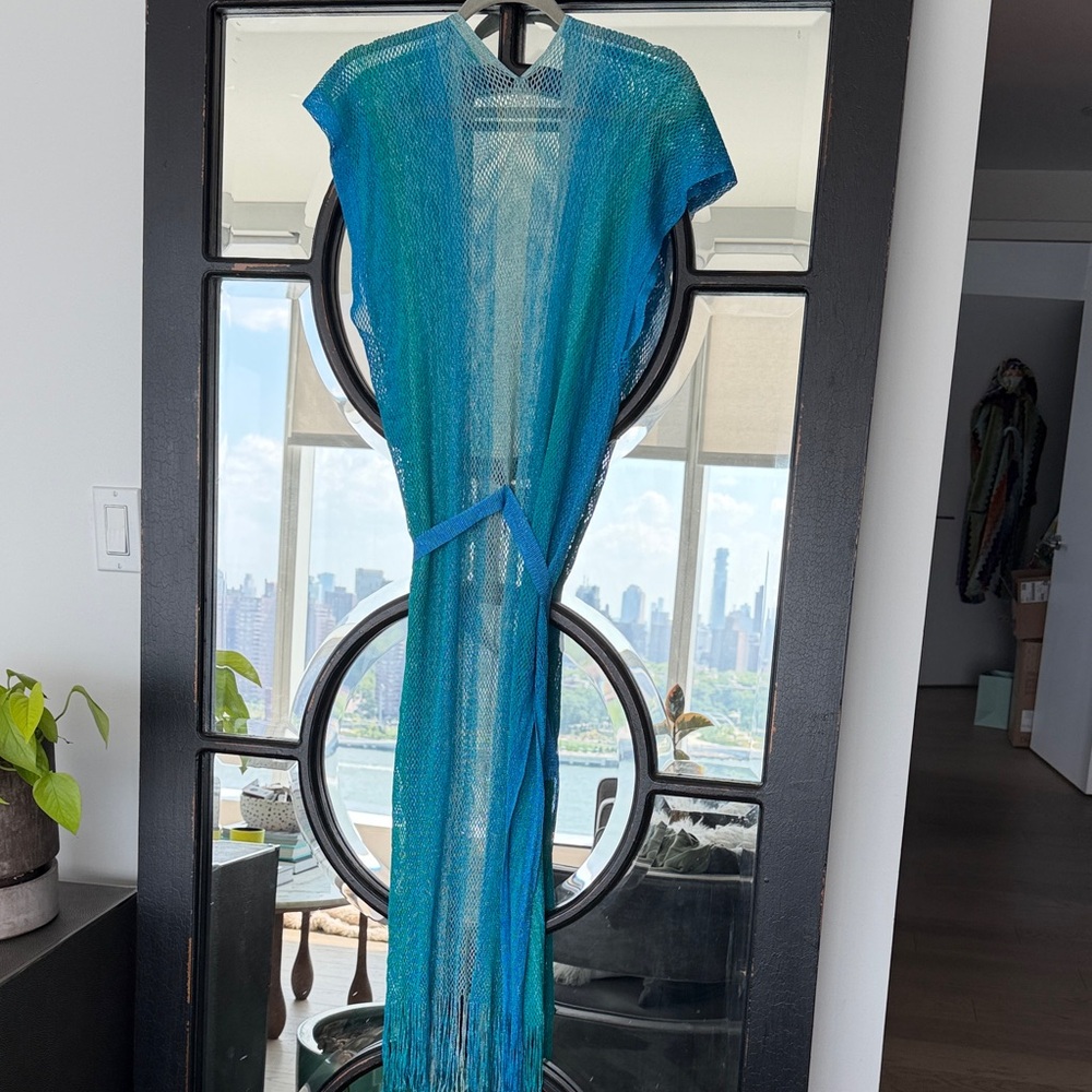 Luli Fama Sheer Blue Ombre Fringe long kaftan - Picture 5 of 5